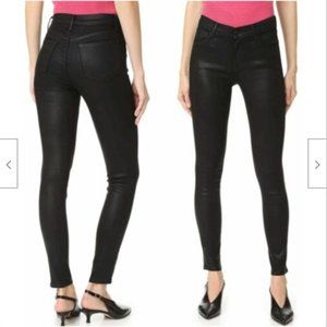 J Brand Coated "Super Skinny" Shiny Waxed Jeans, Black, Size 28
